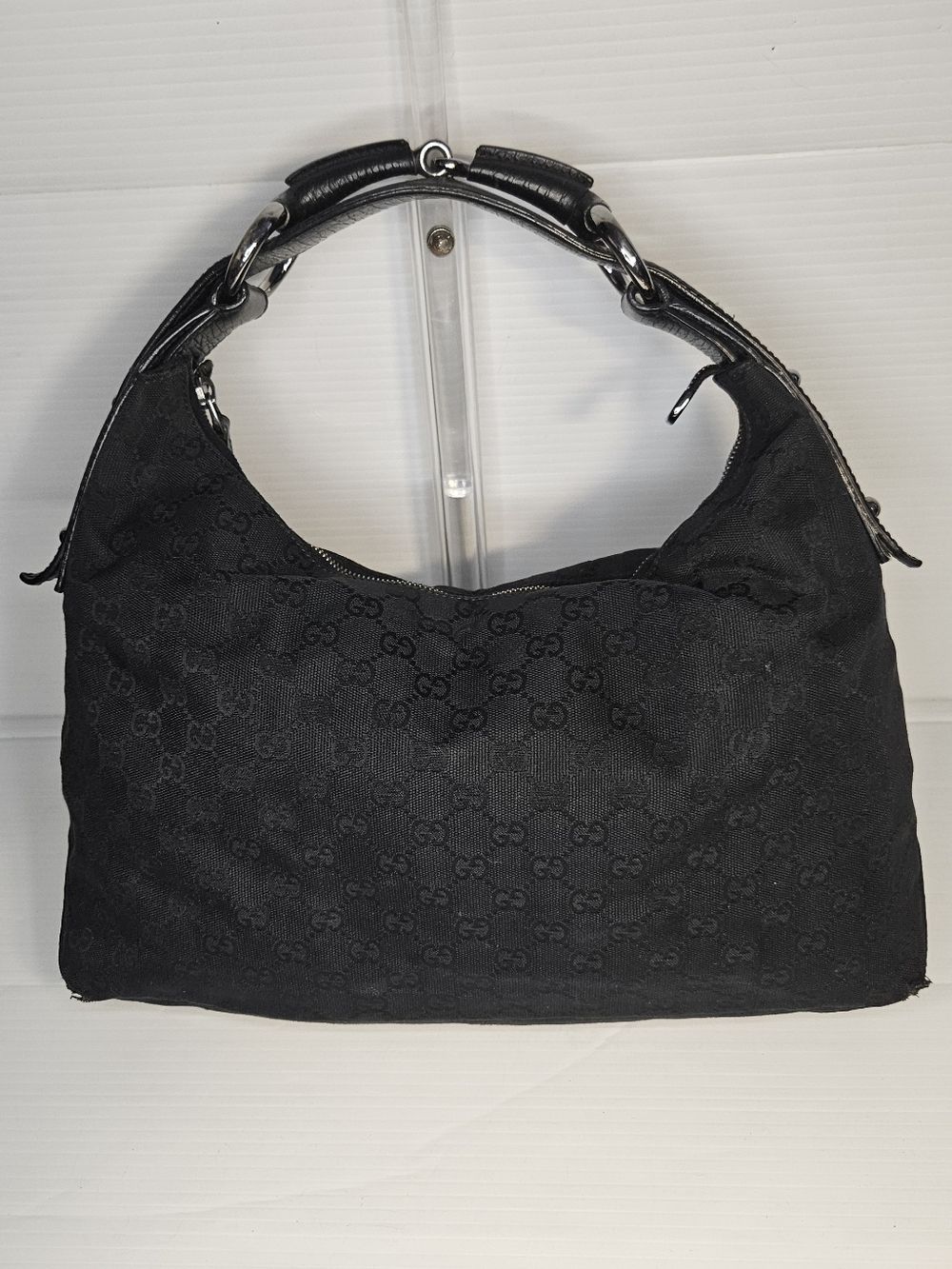 Authentic Gucci Black GG Canvas Horsebit Hobo Shoulder Bag Medium - Picture 3 of 16